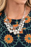 Powerhouse Pose - White Necklace - Paparazzi Accessories Necklace Bedazzle Me Pretty Mobile Fashion Boutique