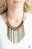 Powerhouse Prowl - Brass Necklace - Paparazzi Accessories Necklace Bedazzle Me Pretty Mobile Fashion Boutique