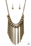 Powerhouse Prowl - Brass Necklace - Paparazzi Accessories Necklace Bedazzle Me Pretty Mobile Fashion Boutique