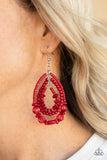 Prana Party - Red Earrings - Paparazzi Accessories Earrings Bedazzle Me Pretty Mobile Fashion Boutique