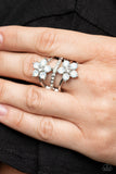 Precious Petals - White Ring - Paparazzi Accessories Ring Bedazzle Me Pretty Mobile Fashion Boutique