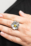 Prismatically Petunia - Yellow Ring - Paparazzi Accessories Ring Bedazzle Me Pretty Mobile Fashion Boutique