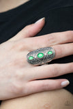 Promenade Paradise - Green Ring - Paparazzi Accessories Ring Bedazzle Me Pretty Mobile Fashion Boutique