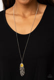 Pure QUILL-Power - Yellow Necklace - Paparazzi Accessories Necklace Bedazzle Me Pretty Mobile Fashion Boutique
