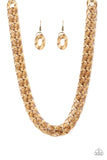 Put It On Ice - Brass Necklace - Paparazzi Accessories Necklace Bedazzle Me Pretty Mobile Fashion Boutique