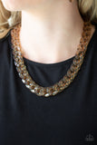 Put It On Ice - Brass Necklace - Paparazzi Accessories Necklace Bedazzle Me Pretty Mobile Fashion Boutique