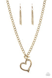 Reimagined Romance - Brass Necklace - Paparazzi Accessories Necklace Bedazzle Me Pretty Mobile Fashion Boutique