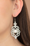 Rhinestone Renaissance - White Earrings - Paparazzi Accessories Earrings Bedazzle Me Pretty Mobile Fashion Boutique