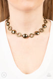 Rhinestone Rollout - Brass Necklace - Paparazzi Accessories Necklace Bedazzle Me Pretty Mobile Fashion Boutique