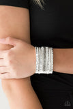 Rhinestone Rumble - White Bracelet - Paparazzi Accessories Bracelet Bedazzle Me Pretty Mobile Fashion Boutique