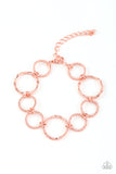 Ring Up The Curtain - Copper Bracelet - Paparazzi Accessories Bracelet Bedazzle Me Pretty Mobile Fashion Boutique