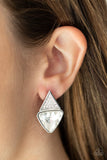 Risky Razzle - White Post Earrings - Paparazzi Accessories Post Earrings Bedazzle Me Pretty Mobile Fashion Boutique