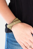 Rock Band Refinement - Brass Bracelet - Paparazzi Accessories Bracelet Bedazzle Me Pretty Mobile Fashion Boutique