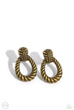 Roping Rodeo - Brass Clip-On Earrings - Paparazzi Accessories Clip-On Bedazzle Me Pretty Mobile Fashion Boutique