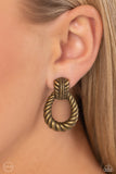 Roping Rodeo - Brass Clip-On Earrings - Paparazzi Accessories Clip-On Bedazzle Me Pretty Mobile Fashion Boutique