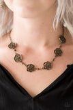 Rosebud Rapture - Brass Necklace - Paparazzi Accessories Necklace Bedazzle Me Pretty Mobile Fashion Boutique