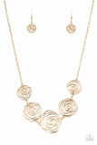 Rosy Rosette - Gold Necklace - Paparazzi Accessories Necklace Bedazzle Me Pretty Mobile Fashion Boutique
