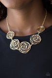 Rosy Rosette - Gold Necklace - Paparazzi Accessories Necklace Bedazzle Me Pretty Mobile Fashion Boutique