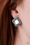 Royal Fandom - White Clip-On Earrings - Paparazzi Accessories Clip-On Earrings Bedazzle Me Pretty Mobile Fashion Boutique