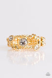Runways and Rhinestones - Gold Ring - Paparazzi Accessories Ring Bedazzle Me Pretty Mobile Fashion Boutique