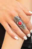 Rural Residence - Red Ring - Paparazzi Accessories Ring Bedazzle Me Pretty Mobile Fashion Boutique