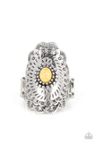 Sagebrush Sea - Yellow Ring - Paparazzi Accessories Ring Bedazzle Me Pretty Mobile Fashion Boutique