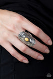 Sagebrush Sea - Yellow Ring - Paparazzi Accessories Ring Bedazzle Me Pretty Mobile Fashion Boutique