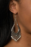 Sahara Fiesta - White Earrings - Paparazzi Accessories Earrings Bedazzle Me Pretty Mobile Fashion Boutique
