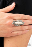 Sahara Serendipity - White Ring - Paparazzi Accessories Ring Bedazzle Me Pretty Mobile Fashion Boutique