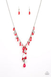 Sailboat Sunsets - Red Necklace - Paparazzi Accessories Necklace Bedazzle Me Pretty Mobile Fashion Boutique