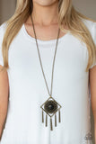 Sandstone Solstice - Brass Necklace - Paparazzi Accessories Necklace Bedazzle Me Pretty Mobile Fashion Boutique