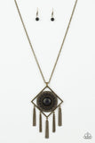Sandstone Solstice - Brass Necklace - Paparazzi Accessories Necklace Bedazzle Me Pretty Mobile Fashion Boutique