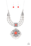 Santa Fe Solstice - Red Necklace - Paparazzi Accessories Necklace Bedazzle Me Pretty Mobile Fashion Boutique