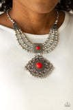 Santa Fe Solstice - Red Necklace - Paparazzi Accessories Necklace Bedazzle Me Pretty Mobile Fashion Boutique