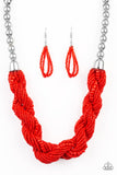 Savannah Surfin - Red Necklace - Paparazzi Accessories Necklace Bedazzle Me Pretty Mobile Fashion Boutique