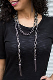 SCARFed for Attention - Gunmetal Black Necklace - Paparazzi Accessories Necklace Bedazzle Me Pretty Mobile Fashion Boutique