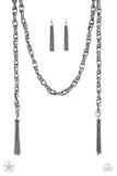 SCARFed for Attention - Gunmetal Black Necklace - Paparazzi Accessories Necklace Bedazzle Me Pretty Mobile Fashion Boutique