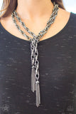 SCARFed for Attention - Gunmetal Black Necklace - Paparazzi Accessories Necklace Bedazzle Me Pretty Mobile Fashion Boutique