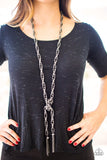 SCARFed for Attention - Gunmetal Black Necklace - Paparazzi Accessories Necklace Bedazzle Me Pretty Mobile Fashion Boutique