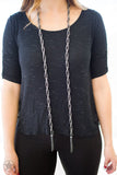 SCARFed for Attention - Gunmetal Black Necklace - Paparazzi Accessories Necklace Bedazzle Me Pretty Mobile Fashion Boutique
