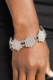 Scintillating Snowflakes - White Bracelet - Paparazzi Accessories Bracelet Bedazzle Me Pretty Mobile Fashion Boutique