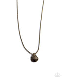 Seashell Simplicity - Brass Necklace - Paparazzi Accessories Necklace Bedazzle Me Pretty Mobile Fashion Boutique