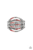 Securing My Finances - Red Ring - Paparazzi Accessories Ring Bedazzle Me Pretty Mobile Fashion Boutique