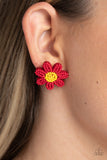 Sensational Seeds - Red Post Earrings - Paparazzi Accessories Post Earrings Bedazzle Me Pretty Mobile Fashion Boutique