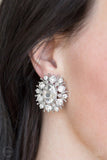 Serious Star Power - White Clip-On Earrings - Paparazzi Accessories Clip-On Earrings Bedazzle Me Pretty Mobile Fashion Boutique