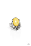 Serrated Style - Yellow Ring - Paparazzi Accessories Ring Bedazzle Me Pretty Mobile Fashion Boutique