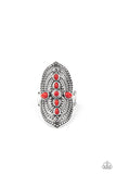 Shield in Place - Red Ring - Paparazzi Accessories Ring Bedazzle Me Pretty Mobile Fashion Boutique