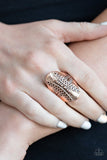 Shields Up - Copper Ring - Paparazzi Accessories Ring Bedazzle Me Pretty Mobile Fashion Boutique