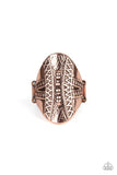Shields Up - Copper Ring - Paparazzi Accessories Ring Bedazzle Me Pretty Mobile Fashion Boutique
