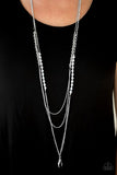 Shimmer Showdown - White Lanyard Earrings - Paparazzi Accessories Lanyard Bedazzle Me Pretty Mobile Fashion Boutique